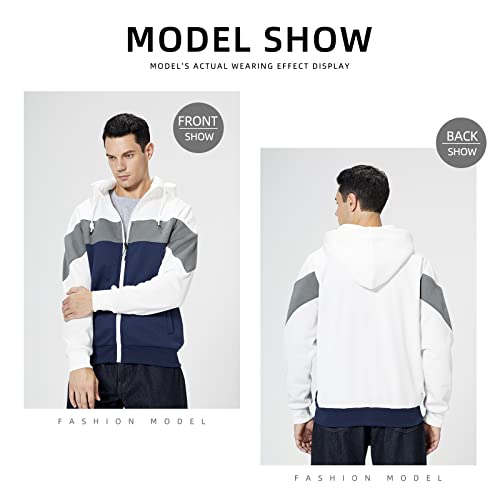 AOTORR Mens Hoodie Sweatshirt Full Zip up Long Sleeve with Pockets Fleece Hooded Jacket WY91 White XXL