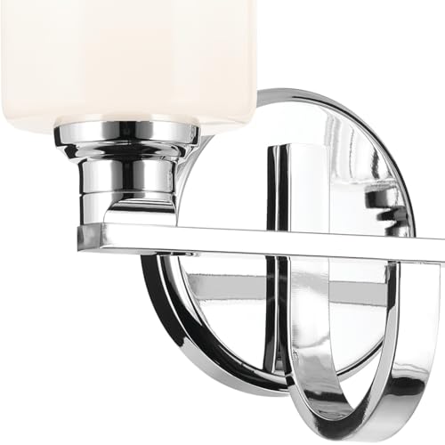 Image of Kichler Gioe 2-Light Bathroom Vanity Light Fixture with Opal Glass, 14.25 inch Modern Chrome Wall Mount Over Mirror for Powder Room, Damp Rated (14.25 inch W x 10.5 inch H), 55225CH