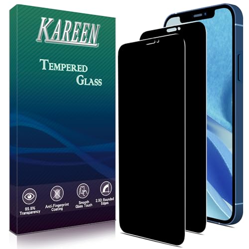 KAREEN 2 Pack Privacy Screen Protector for iPhone 12 Mini 5.4-Inch Tempered Glass Film Bubble Free 9H Hardness Easy to Install Case Friendly