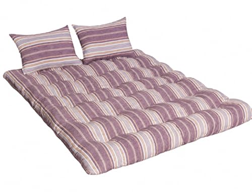 Image of King Mattress Bed Foldable Floor 6 x 6.5 Feet 16 KG White Cotton Rui Gadda (White and Mehroon Lining, (California King)