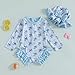 Infant Baby Girl Swimsuit Bow Print Long Sleeve Zipper One Piece Bathing Suit with Sun Hat Swimwear Rash Guard(Sky Blue,2-3T)