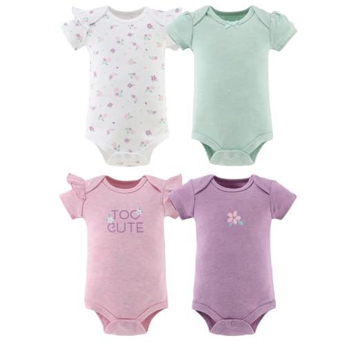 Image of The Peanutshell Baby Girl Short Sleeve Bodysuits - 100% Cotton Soft Infant Girls' Outfits, 0-24 Months - Cherry Blossom