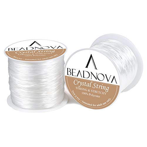 BEADNOVA Elastic String 1mm Flat Elastic Bracelet String Beading String Beading Cord Stretchy String for Bracelets Jewelry Making (200m)