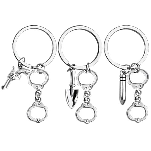 3pcs Partners in Crime Keyrings Best Friends Friendship Keychain Set Handcuff Jewelry BFF Token Sisters Gifts for Birthday Chirstmas Graduation Thanksgiving Day, Silver