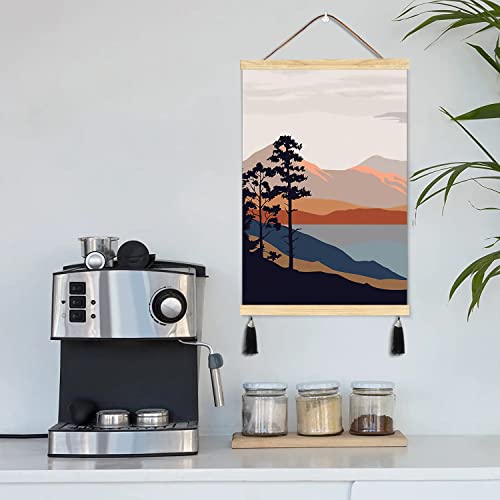 Boho Wall Art Sun Mountain Canvas Wall Art Prints Wooden Magnetic Poster Hangers Framed 16 X 24 Inch Set Of 2 Nature Botanical Wall Art For Living Room Bedroom Mid Century Modern Wall Decor #TOP3