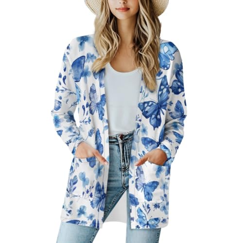 Image of Cardigan Sweaters for Women Long Sleeve Cardigan Soft Drape Open Front Fall Dusters V-Neck Jackets Dressy Loose Coat