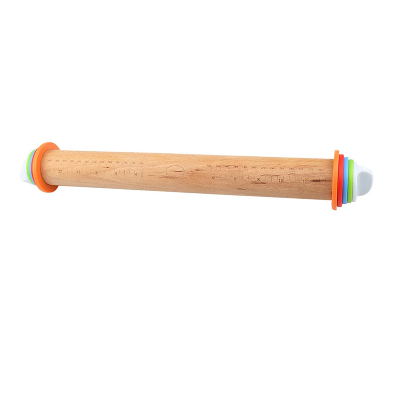 Rodillo de Amasar de Madera de Haya con Escala y Discos Ajustables, Mango Seguro y Antiadherente Adecuado para Pizza y Pasteles en Cocina