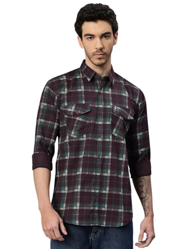 Image of Majestic Man Men's Pure Cotton Cargo Checks Shirt with Dual Flap Pockets - Slim Fit | Full Sleeve | Casual Wear | Trendy & Comfortable