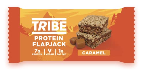 TRIBE High Protein Flapjack Caramel 50g Healthy Snack Bars Vegan Dairy Free Gluten Free Pack of 12 Bars