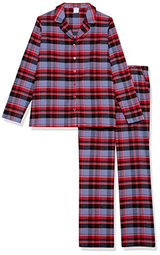 Image of Amazon Essentials Women's Flannel Long-Sleeve Button Front Shirt and Pant Pajama Set