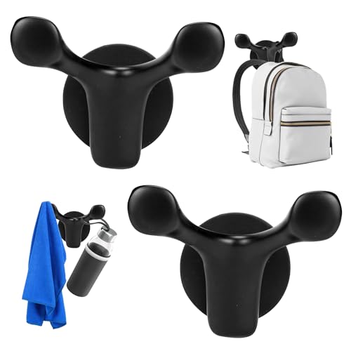 SEILETOO 2PCS Heavy Duty Magnetic Hooks Strong Magnetic Double Hooks for Metal Surface Wall, Magnetic Utility Hooks with Anti-Slip Coating for Indoor & Outdoor Hanging