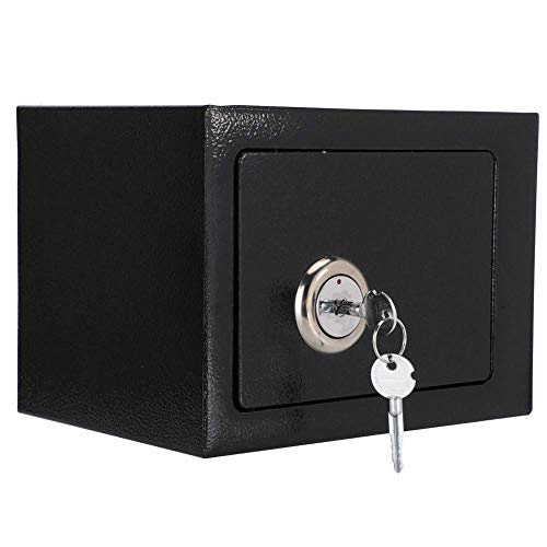 Cassaforte a Mobile Cassaforte Piccola, Cassaforte con Chiave Safe Mini Scatola di Latta di Sicurezza in Acciaio Resistente con 2 Chiavi per Casa, Ufficio, Colore Nero, 23 x 17 x