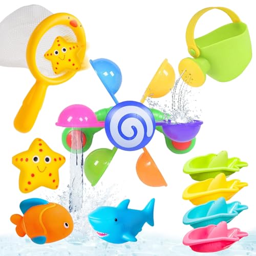 Badespielzeug Baby ab 1 2 3 4 Jahre, Schimmelfreies Badewannenspielzeug, 10 Stück Interaktives Wasserspielzeug Kinder für Badewanne, Pool & Planschbecken Jungen und Mädchen