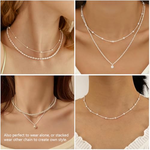 DIBOLA Gold Jewelry Set for Women, Dainty Layered 14K Gold/Silver Pearl Choker Necklaces and Earring Set Pearl Earrings Bracelets Wedding Bride Jewelry3