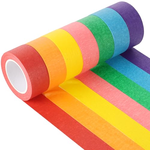 ZFIOPSH Colored Masking Tape 1 Inch Colored Tape Rolls Painters Tape for Kids Colorful Tape for Crafts Writable & Removable 7 Colors in Clear Hanging Case.