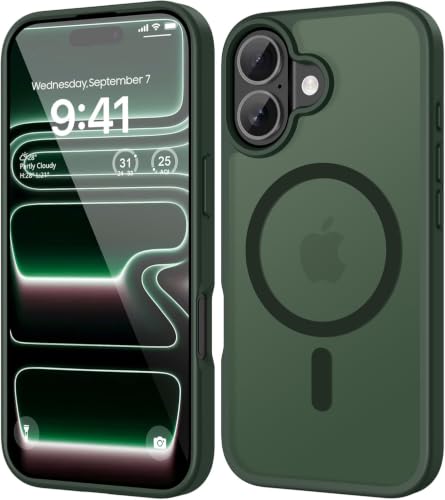 Image of Elzzi Magnetic Magsafe for iPhone 16 Plus Case (Compatible with MagSafe) Slim Translucent Matte Shockproof with Anti-Fingerprint Phone Case,Green