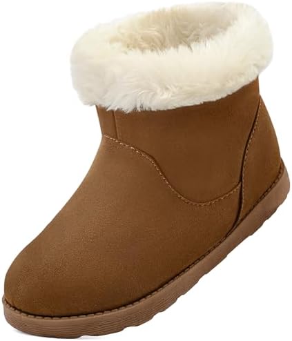 festooning Girls & Toddler' Faux Fur Shearling Style Boots, Girls Warm Winter Flat Non-Slip Zip Snow Boots for Indoor Outdoor(Toddler/Little Kid/Big Kid)