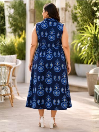 Image of Indietoga Women Plus Size Printed Cotton Midi A-line Dress (XL to 7XL)