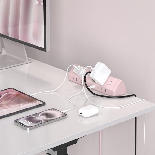 Image of Jgstkcity Desk Clamp Power Strip USB C 65W,Surge Protector,Pink | Surge Protector,5 Outlets,1875W Extension Cord,ETL Listed,Outlet Extender Desk Organizer,Office,Gaming,Dorm