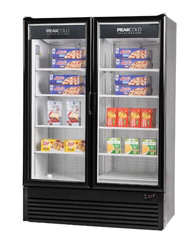 PeakCold+ 2-Door Upright Display Freezer - 41.9 Cubic Ft, 54.3" Wide, Energy Efficient, Triple-Pane Heated Glass Door Freezer with Auto-Defrost & LED Lighting - Commercial Merchandiser
