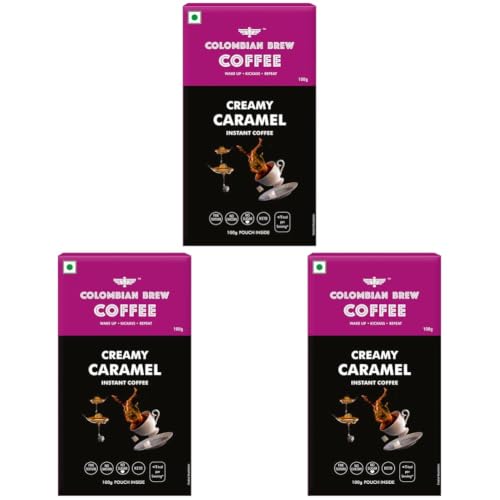 Image of Colombian Brew Creamy Caramel Instant Coffee Powder, No Sugar Vegan, 100g Box (Pack of 3)