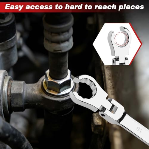 Image of 6 Piece Flex Head Flare Nut Wrench Set Metric 9-21mm, 40 Cr Double Open End Brake Line Wrench for Automotive Brake, Fuel, AC Lines and Plumbing Repairs, Flex Tools with EVA Storage Tray