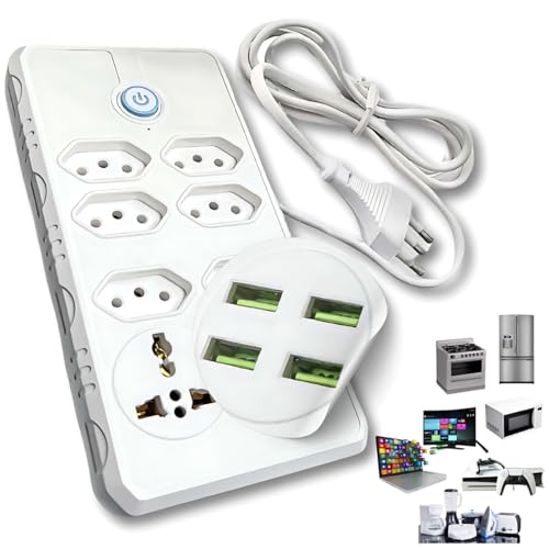 Extensão Elétrica 10A 7 Tomadas com 4 Portas USB | Filtro de Linha Bivolt 110V 220V | Cabo 2m com Proteção Contra Surtos | Ideal para Escritório, Gamer, Casa, Eletrodoméstico, Viagem e Estudo