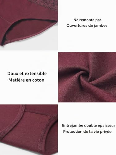 Culotte Femme Coton Confort Slips Respirant Hipster Dentelle sous-vêtements Lot de 5 (Dark, M) – vue 4
