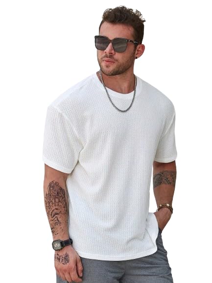 TrillionSolid Self Design Regular Fit Tshirt for Men | T-Shirts for Men | Men Tshirts | Solid Men Tshirt