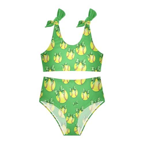 Image of Girls Swimsuit Two Piece Swimwear Bikini Set Pink Bow Softball Bathing Suit for 3-12T,