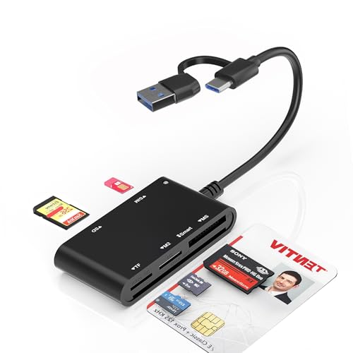 Type C/USB SIM Card Adapter - 7 in 2 CAC Smart Card Reader Military MS Pro Duo/SD/TF/M2/ID/IC/PIV/SIM Card Reader Memory Stick Pro Duo Adapter SIM Card Reader for Computer PC Windows Linux MacOS