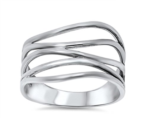 CloseoutWarehouse 925 Sterling Silver Crooked Lines Filigree Ring (Comes in Colors)