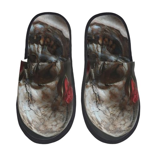 Realistic Rose Skull Print Women Slippers Home Furry Shoes Keep Men Couples Shoes Warm For Women-