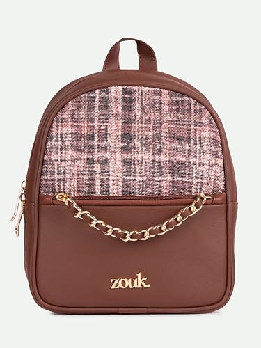Image of ZOUK Mayra Mini Daypack | Stylish Vegan Leather Backpack for Women with Water-Resistant Lining | Handcrafted Small Day Bag with Gold Zip & Adjustable Straps |