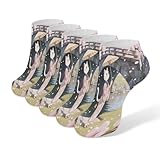 VstaDank Kimono Wearing Witch Cat Ankle Socks 5 Pairs Fashion Invisible Low Cut Sock for Adult Casual Short Sock Soft Cozy No Show Socks