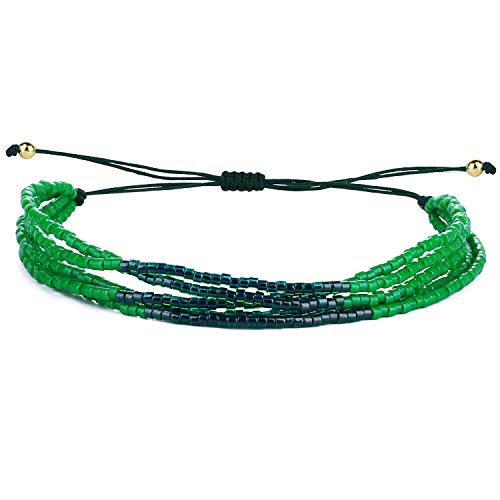 Image of KELITCH Shell Beaded Bracelets Multi Strands Bracelets Adjustable Bohemian Style Charm Bangles (Green 1G)