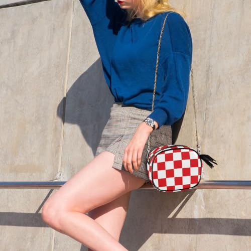 Image of ALAZA Women's Red White Checkerboard PU Leather Crossbody Bag Shoulder Purse with Tassel