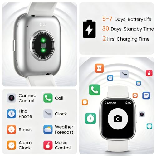Image of Smart Watch with Alexa Built-in, 1.83 inch HD Touchscreen Fitness Tracker with Bluetooth Call, Fitness Watch with Heart Rate /Sleep Monitor /120+ Sports, IP68 Waterproof Smartwatch for Android iOS, Ivory