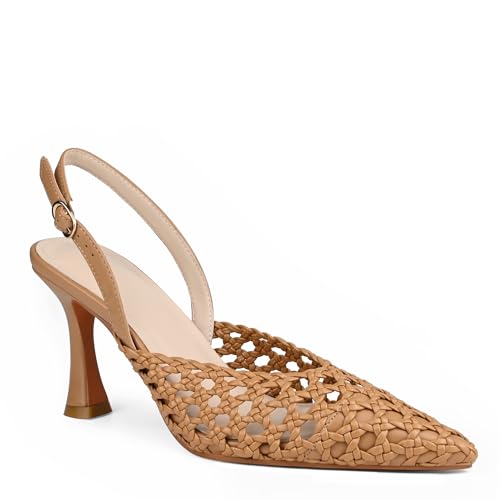 Women's Woven Slingback Heels Pointed Toe Pumps 3.5 in4