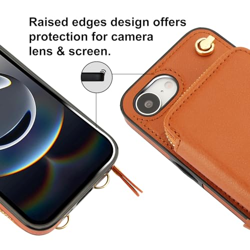 Bocasal Crossbody Wallet Case for iPhone 17e/16e, RFID Blocking Leather Purse Case with Card Holder, Protective Handbag Flip Cover with Zipper Wrist Strap Lanyard for Women 5G 6.1 Inch (Brown) by Bocasal - Used condition - Image 7