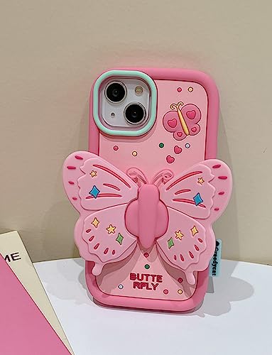 Coque silicone iPhone 15 Pro Max papillon rose support 3D antichoc mignon