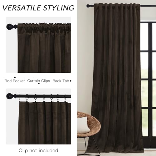 Image of RYB HOME Brown Velvet Blackout Curtains 84 inches Long with Hook Tape | Thermal Insulated, Privacy Protect, Room Darkening, Decorative Drapes, Bedroom Doorway Nursery, W42 x L84, 2 Panels