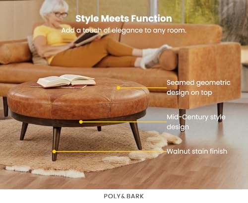 POLY-BARK-Gio-Modern-Leather-Ottoman-Pouf-Cognac-Tan POLY BARK Gio Modern Leather Ottoman Pouf Cognac Tan
