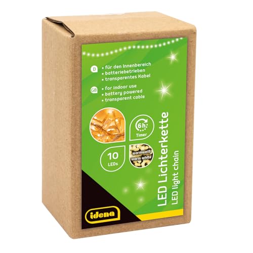 Idena 8582065 – LED-ljuskedja med 10 lysdioder i varmvitt, med 6 timmars timerfunktion, batteridriven, ca 1 m lång, dekoration för inomhus, för pyssel, som festdekoration, juldekoration, bröllop