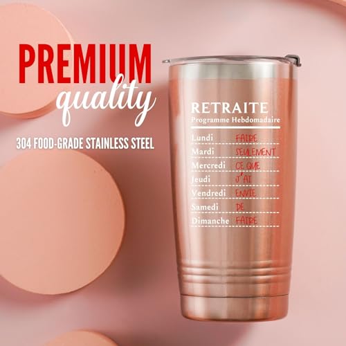 Retirement Gifts for Women in French 2026, Cadeaux de Retraite, Insulated 20oz Stainless Steel Travel Tumbler with Lid, Gift Box Included, Rose Gold by Onebttl - Image 4