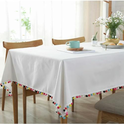 Nappe blanche avec pompon pour vos repas de famille et décorations de table - 2