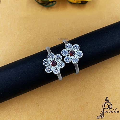Parnika (Formerly MJ Designer Multi CZ Adorned Silver Toe Rings in Pure 92.5 Sterling Silver for Women | Chandi Bichiya | Gift for Her | With Certificate of Authenticity | - Image 3