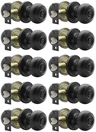 Probrico Black Flat Ball Privacy Door Knobs, Interior Bath/Bed Door Knobs, Keyless Door Handles Locks for Bedroom or Bathroom(10 Pack)