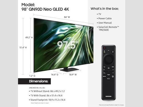 Image of Samsung 98-Inch Class Neo QLED 4K QN90D Series Mini LED, Neo Quantum HDR+ Smart TV w /Dolby Atmos, Object Tracking Sound+, Motion Xcelerator, Real Depth Enhancer Pro, Alexa Built-in (QN98QN90D, 2024)