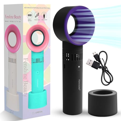 Fenshine Portable USB Rechargeable Mini Fan Eyelash Fan Dryer Bladeless Handheld Fan for Eyelash Extension, Air Conditioning Blower for Essential Eyelash Extension Supplies (Black)
